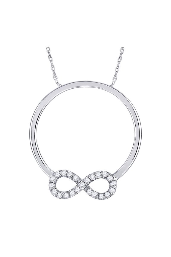 Diamond Princess 10kt White Gold Womens Round Diamond Circle Infinity Pendant 1/8 Cttw