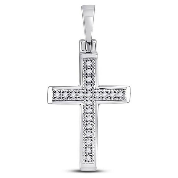 Diamond Princess 10kt White Gold Womens Round Diamond Cross Pendant 1/20 Cttw