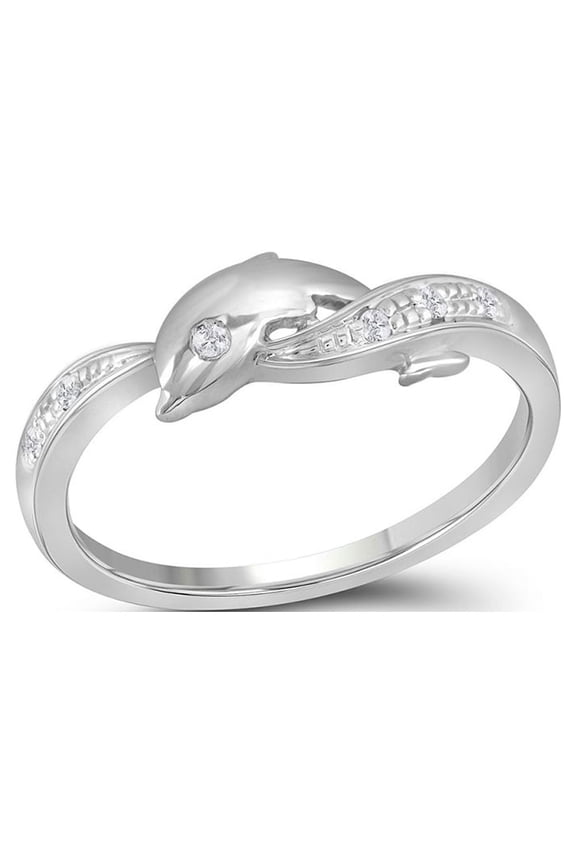 Diamond Princess 10kt White Gold Womens Round Diamond Dolphin Ring 1/20 Cttw