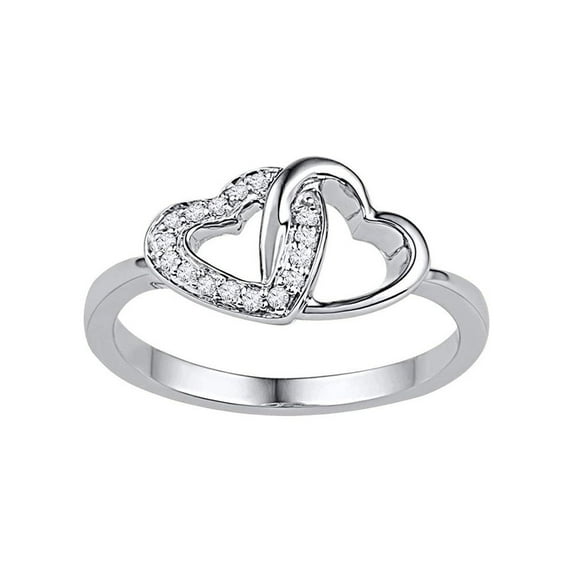 Diamond Princess 10kt White Gold Womens Round Diamond Double Locked Heart Ring 1/12 Cttw