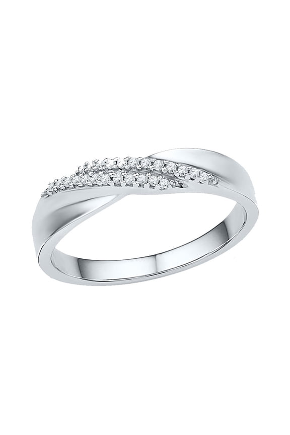 Diamond Princess 10kt White Gold Womens Round Diamond Double Row Crossover Band Ring 1/10 Cttw