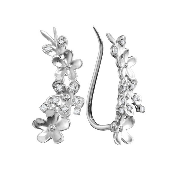 Diamond Princess 10kt White Gold Womens Round Diamond Floral Climber Earrings 1/10 Cttw