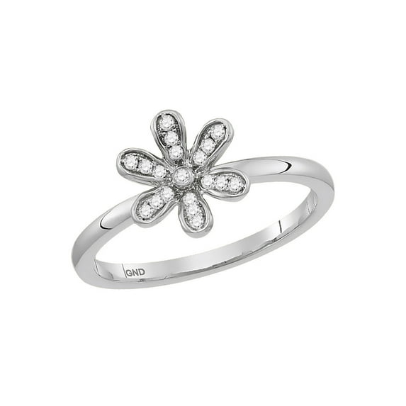 Diamond Princess 10kt White Gold Womens Round Diamond Flower Floral Stackable Band Ring 1/8 Cttw
