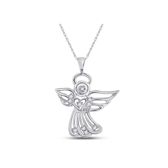 Diamond Princess 10kt White Gold Womens Round Diamond Guardian Angel Pendant 1/10 Cttw
