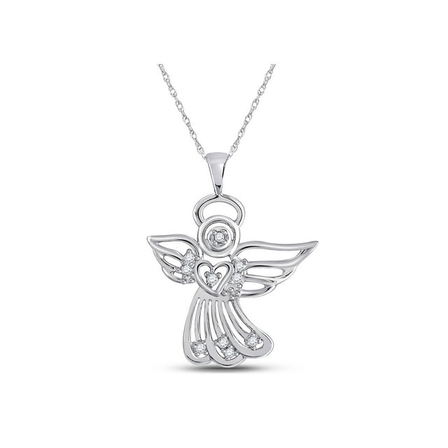 Diamond Princess 10kt White Gold Womens Round Diamond Guardian Angel Pendant 1/10 Cttw