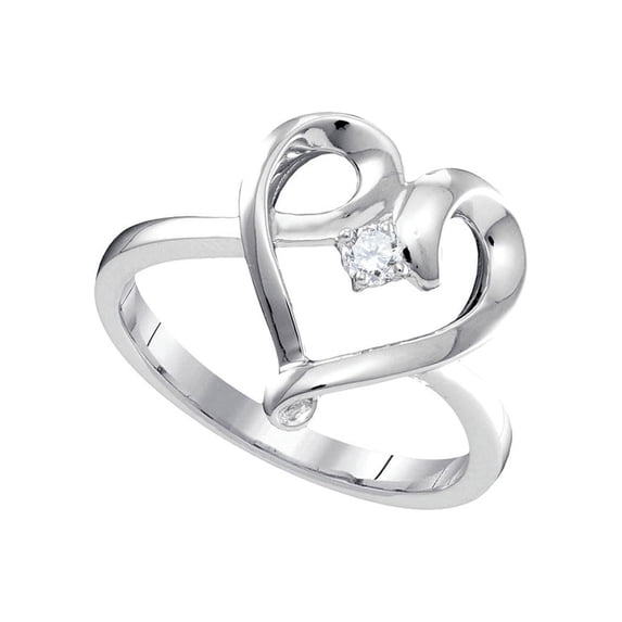 Diamond Princess 10kt White Gold Womens Round Diamond Heart Promise Ring 1/20 Cttw