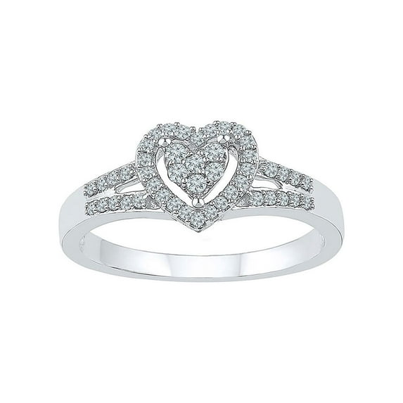Diamond Princess 10kt White Gold Womens Round Diamond Heart Ring 1/5 Cttw