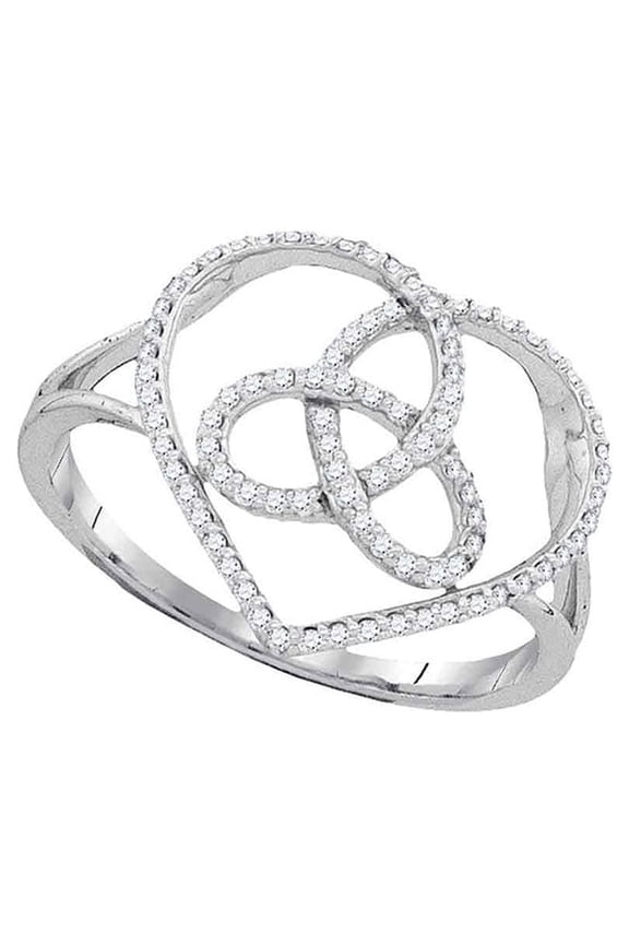 Diamond Princess 10kt White Gold Womens Round Diamond Heart Triquetra Trinity Ring 1/6 Cttw