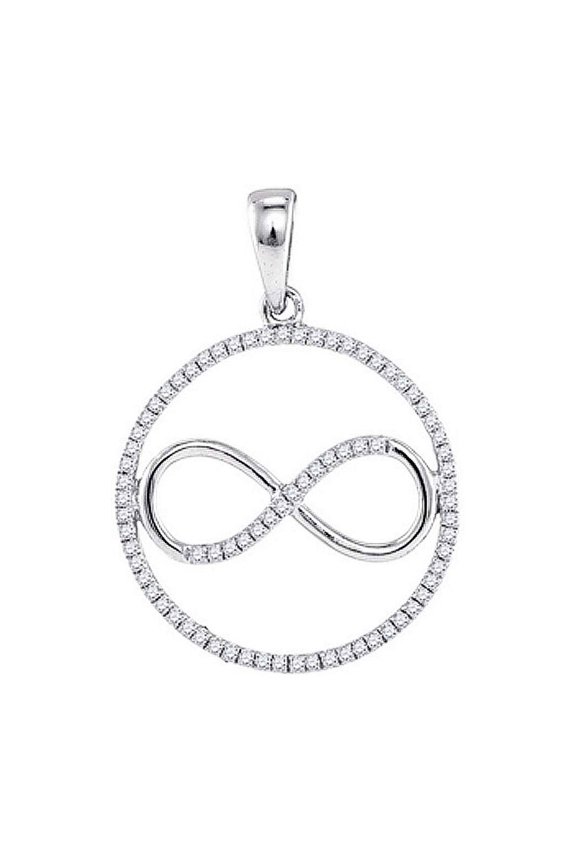 Diamond Princess 10kt White Gold Womens Round Diamond Infinity Circle Pendant 1/3 Cttw
