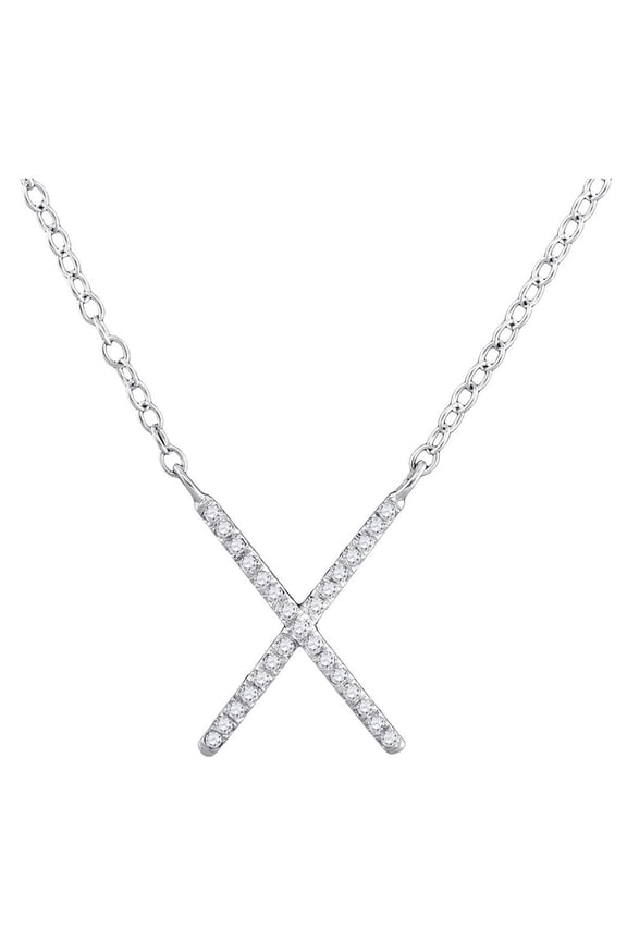Diamond Princess 10kt White Gold Womens Round Diamond Letter X Cross Pendant Necklace 1/10 Cttw