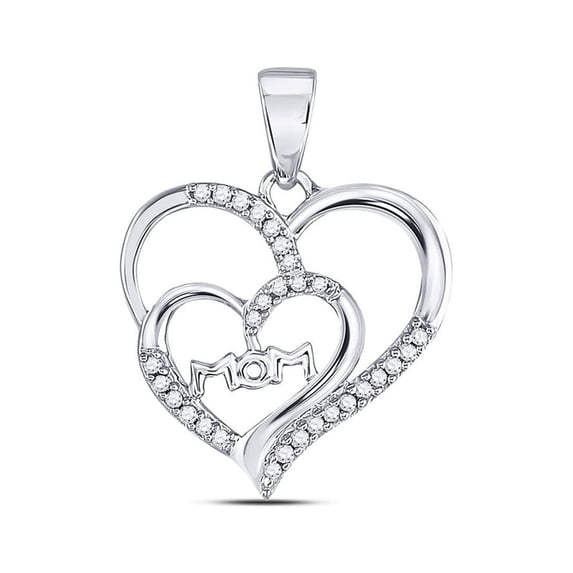 Diamond Princess 10kt White Gold Womens Round Diamond Mom Mother Double Heart Pendant 1/8 Cttw