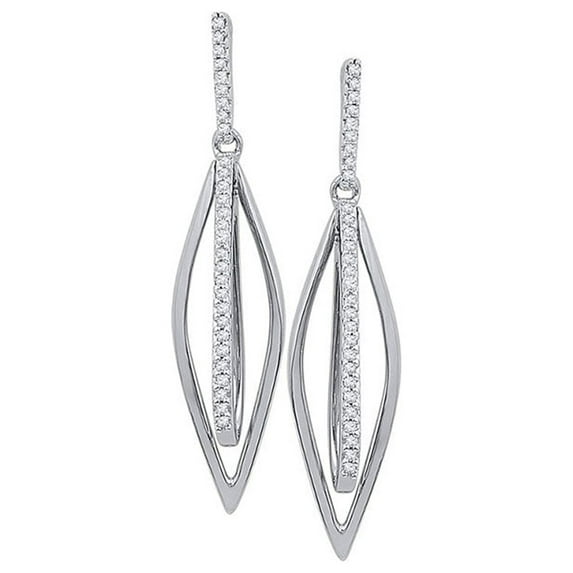 Diamond Princess 10kt White Gold Womens Round Diamond Oblong Oval Dangle Earrings 1/6 Cttw