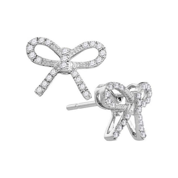 Diamond Princess 10kt White Gold Womens Round Diamond Ribbon Bow Fashion Earrings 1/5 Cttw