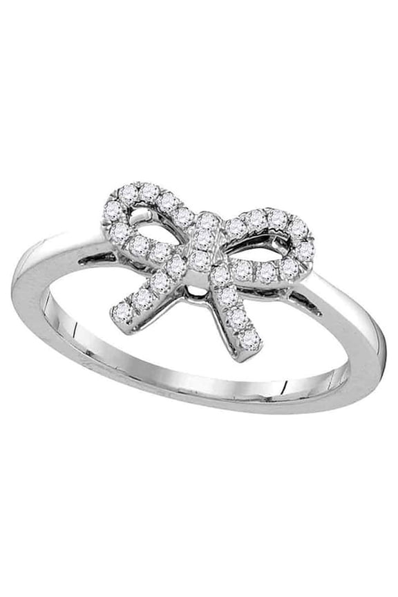 Diamond Princess 10kt White Gold Womens Round Diamond Ribbon Bow Knot Ring 1/6 Cttw