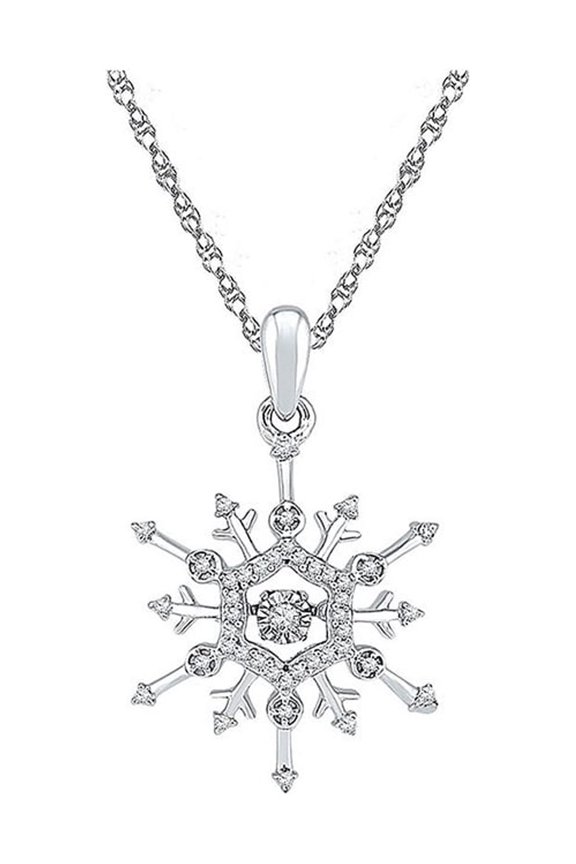 Diamond Princess 10kt White Gold Womens Round Diamond Snowflake Winter Cluster Pendant 1/6 Cttw