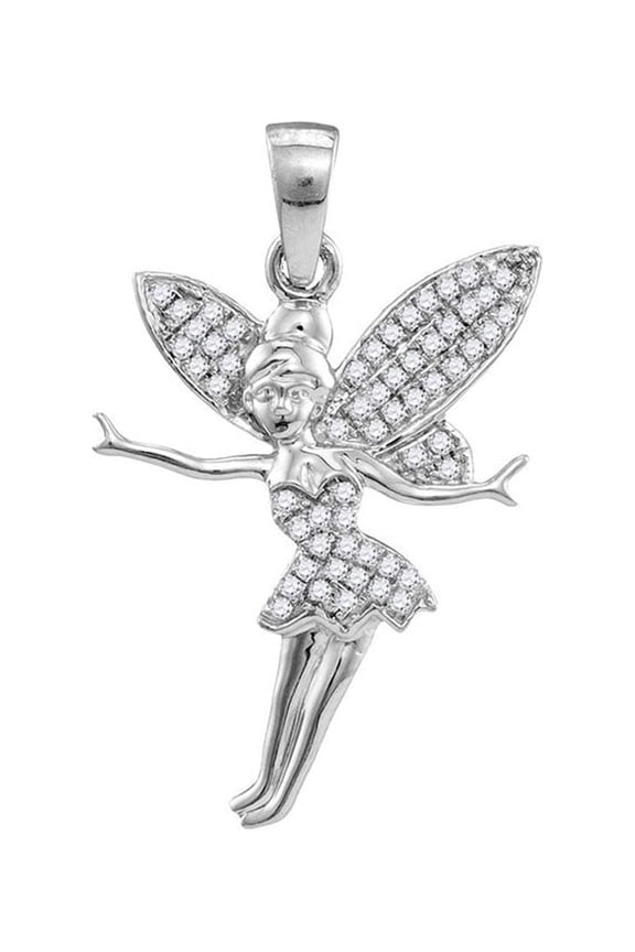 Diamond Princess 10kt White Gold Womens Round Diamond Tinkerbell Fairy Fashion Pendant 1/4 Cttw