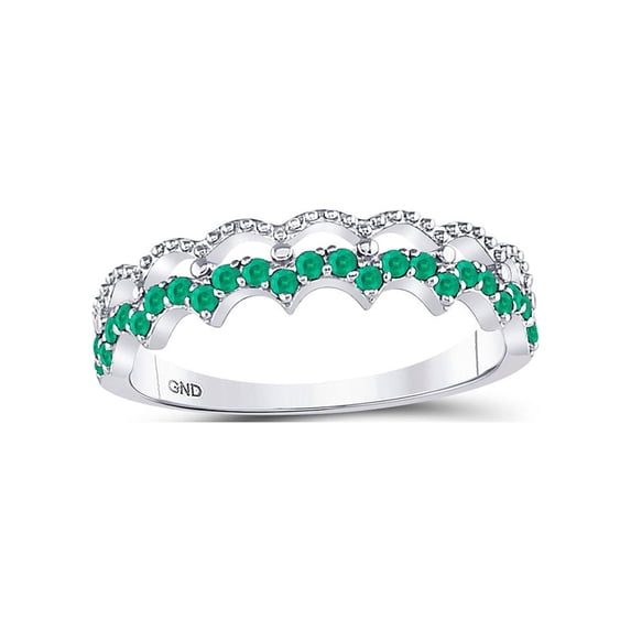 Diamond Princess 10kt White Gold Womens Round Emerald Scalloped Stackable Band Ring 1/4 Cttw