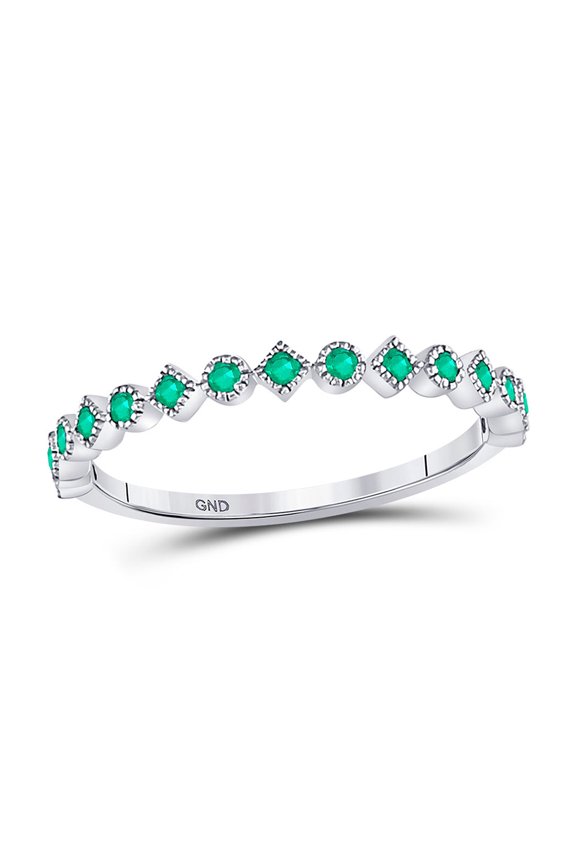 Diamond Princess 10kt White Gold Womens Round Emerald Square Dot Stackable Band Ring 1/5 Cttw