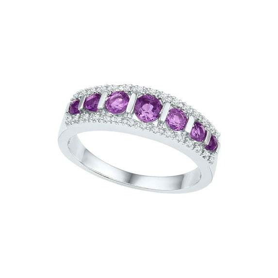 Diamond Princess 10kt White Gold Womens Round Lab-Created Amethyst Band Ring 3/4 Cttw