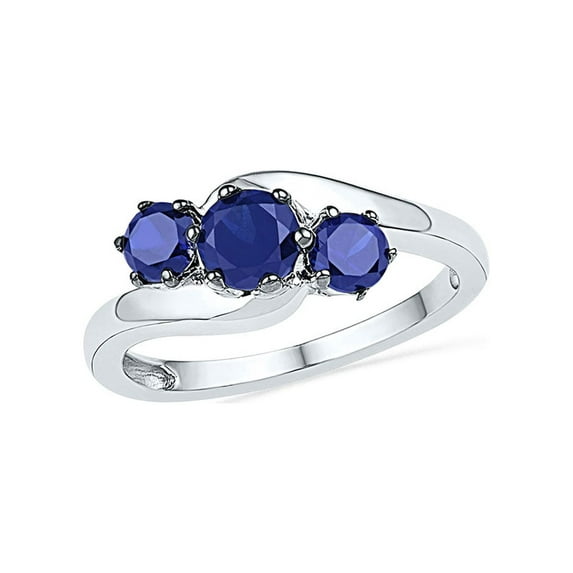 Diamond Princess 10kt White Gold Womens Round Lab-Created Blue Sapphire 3-stone Ring 1-1/2 Cttw