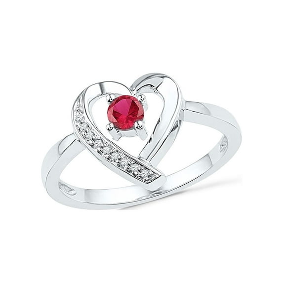 Diamond Princess 10kt White Gold Womens Round Lab-Created Ruby Heart Ring 1/4 Cttw