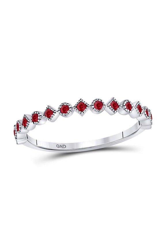 Diamond Princess 10kt White Gold Womens Round Ruby Square Dot Stackable Band Ring 1/5 Cttw