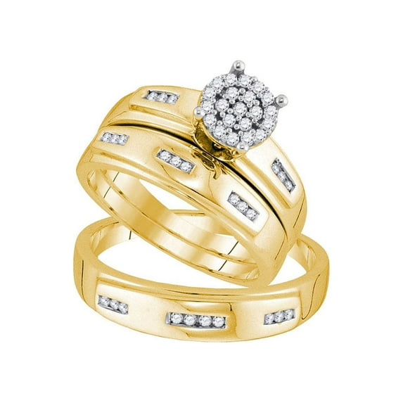 Diamond Princess 10kt Yellow Gold His Hers Round Diamond Cluster Matching Wedding Set 1/3 Cttw