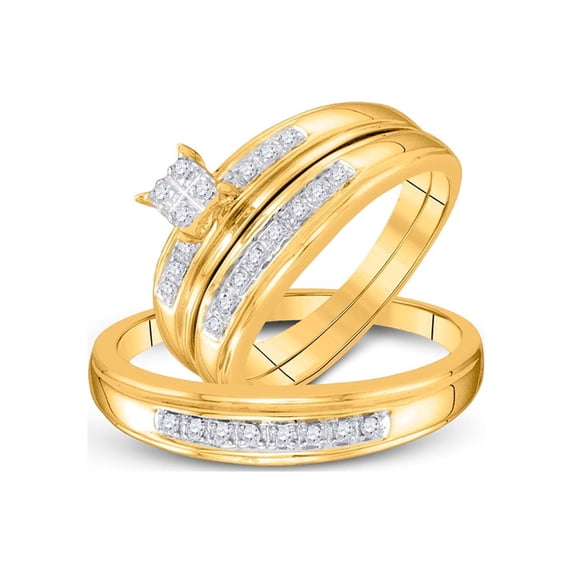 Diamond Princess 10kt Yellow Gold His Hers Round Diamond Cluster Matching Wedding Set 1/5 Cttw
