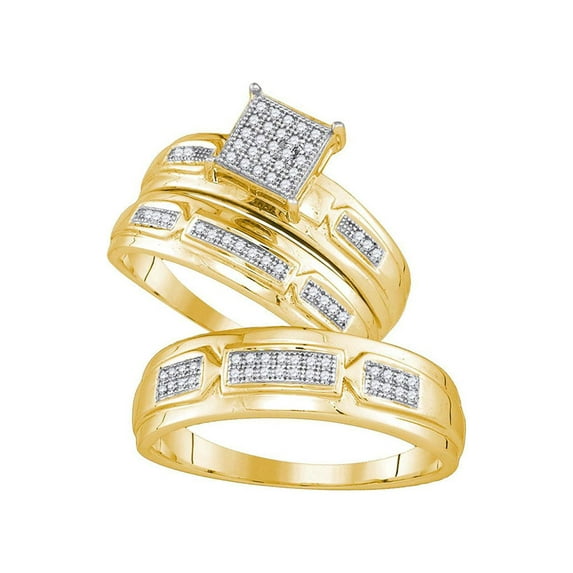 Diamond Princess 10kt Yellow Gold His Hers Round Diamond Cluster Matching Wedding Set 1/5 Cttw