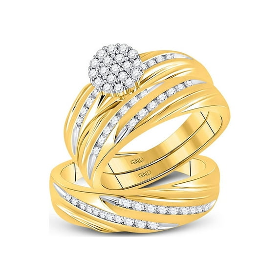 Diamond Princess 10kt Yellow Gold His Hers Round Diamond Cluster Matching Wedding Set 3/4 Cttw