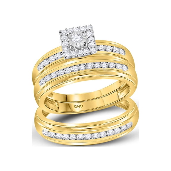 Diamond Princess 10kt Yellow Gold His Hers Round Diamond Solitaire Matching Wedding Set 1/2 Cttw