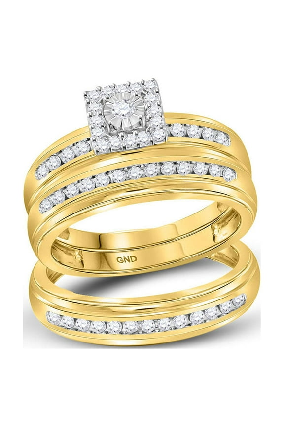 Diamond Princess 10kt Yellow Gold His Hers Round Diamond Solitaire Matching Wedding Set 1/2 Cttw