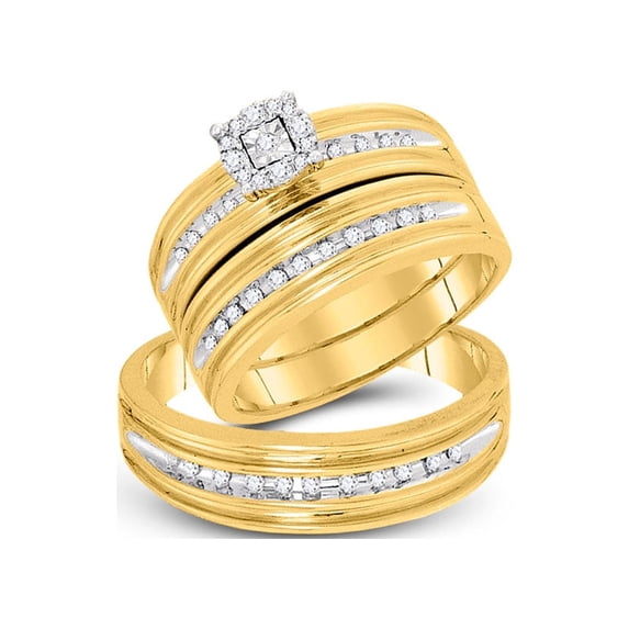 Diamond Princess 10kt Yellow Gold His Hers Round Diamond Solitaire Matching Wedding Set 1/3 Cttw