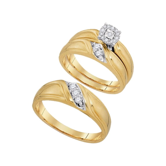 Diamond Princess 10kt Yellow Gold His Hers Round Diamond Solitaire Matching Wedding Set 1/4 Cttw
