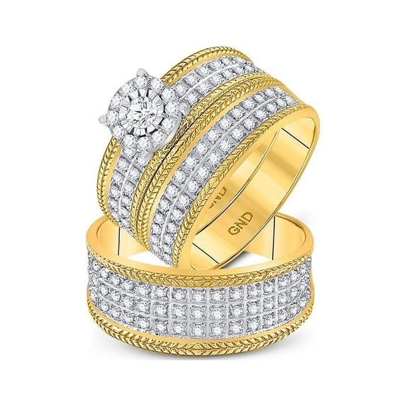 Diamond Princess 10kt Yellow Gold His Hers Round Diamond Solitaire Matching Wedding Set 7/8 Cttw