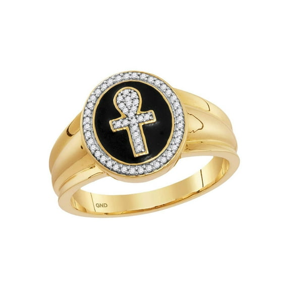 Diamond Princess 10kt Yellow Gold Mens Round Diamond Ankh Cross Fashion Ring 1/6 Cttw
