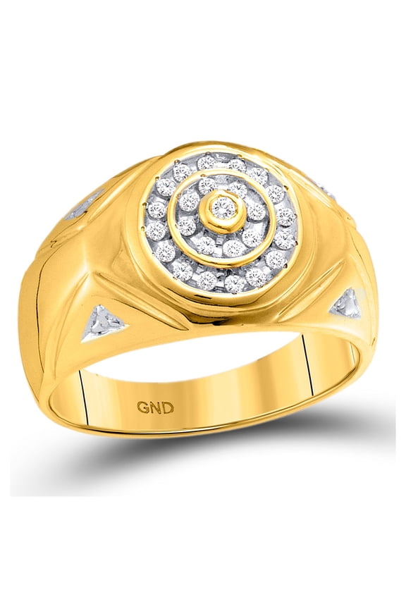 Diamond Princess 10kt Yellow Gold Mens Round Diamond Concentric Circle Cluster Ring 1/4 Cttw