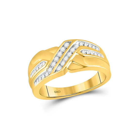 Diamond Princess 10kt Yellow Gold Mens Round Diamond Diagonal Double Row Band Ring 1/4 Cttw
