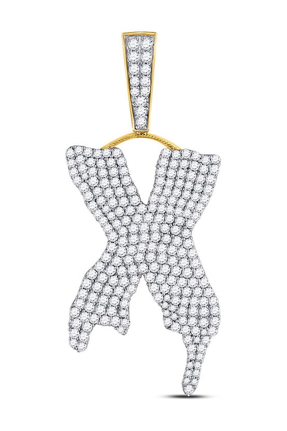 Diamond Princess 10kt Yellow Gold Mens Round Diamond Dripping X Letter Charm Pendant 2-1/2 Cttw
