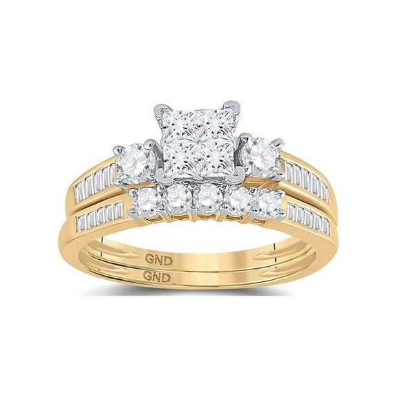 Diamond Princess 10kt Yellow Gold Princess Diamond Bridal Wedding Ring Set 1 Cttw Size 10