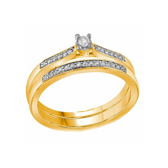 Diamond Princess 10kt Yellow Gold Round Diamond Bridal Wedding Ring Band Set 1/8 Cttw
