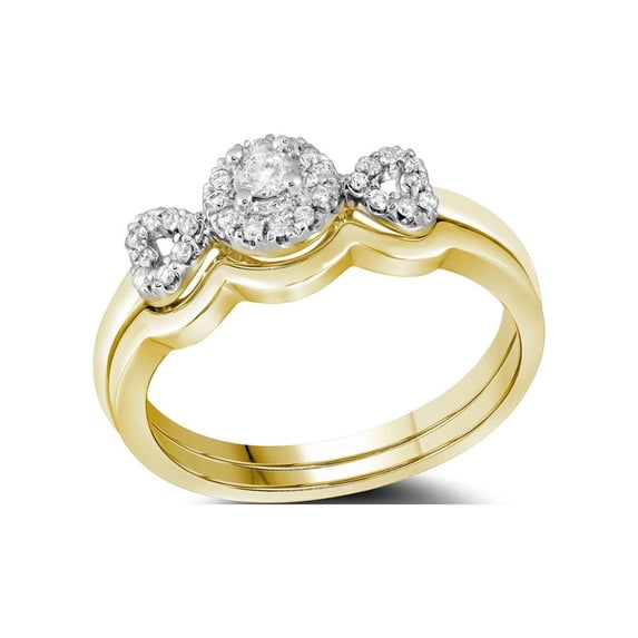 Diamond Princess 10kt Yellow Gold Round Diamond Halo Bridal Wedding Ring Band Set 1/4 Cttw