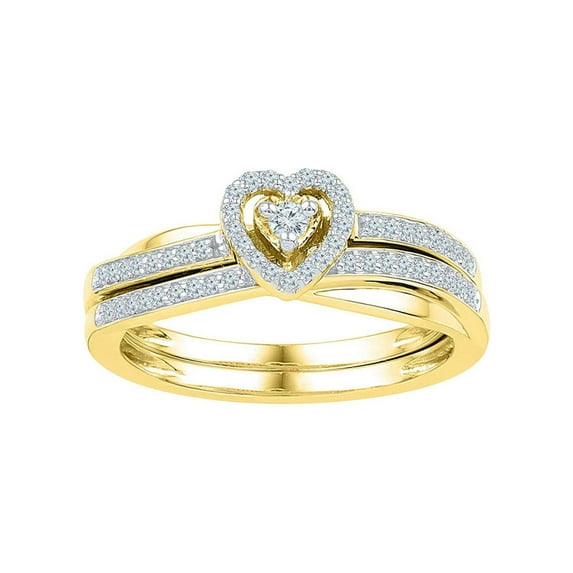 Diamond Princess 10kt Yellow Gold Round Diamond Heart Bridal Wedding Ring Band Set 1/4 Cttw