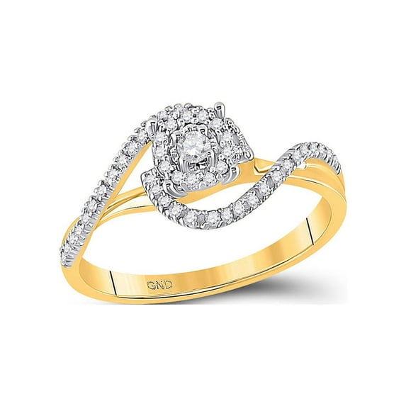Diamond Princess 10kt Yellow Gold Round Diamond Solitaire Swirl Bridal Wedding Engagement Ring 1/5 Cttw