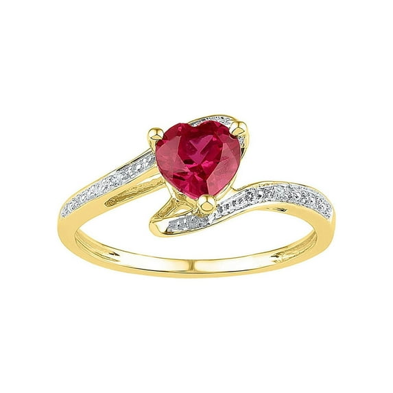 Diamond Princess 10kt Yellow Gold Womens Heart Lab-Created Ruby Solitaire Diamond-accent Ring 1 Cttw - Size 9