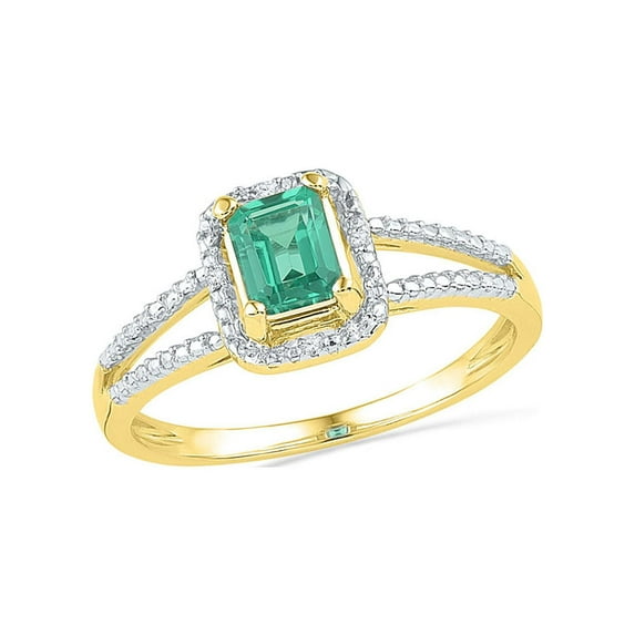Diamond Princess 10kt Yellow Gold Womens Lab-Created Emerald Solitaire Diamond Split-shank Ring 1-1/2 Cttw