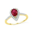 thumbnail image 1 of Diamond Princess 10kt Yellow Gold Womens Pear Lab-Created Ruby Solitaire Diamond Frame Ring 1-1/5 Cttw, 1 of 1