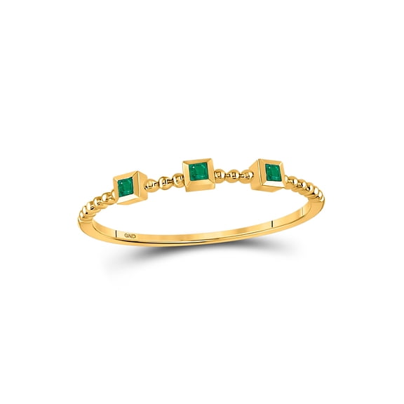 Diamond Princess 10kt Yellow Gold Womens Princess Emerald Beaded 3-stone Stackable Band Ring .03 Cttw