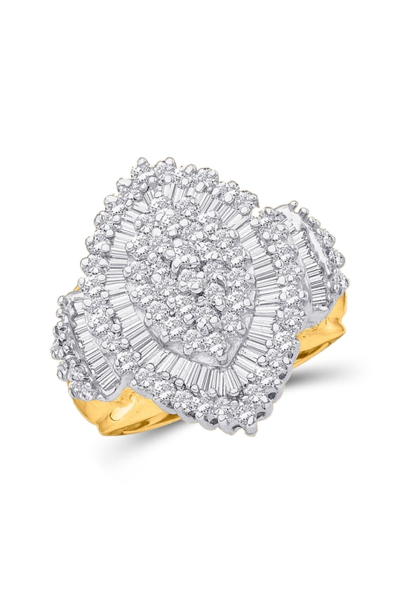 Diamond Princess 10kt Yellow Gold Womens Round Baguette Diamond Concentric Oval Cluster Ring 1 Cttw