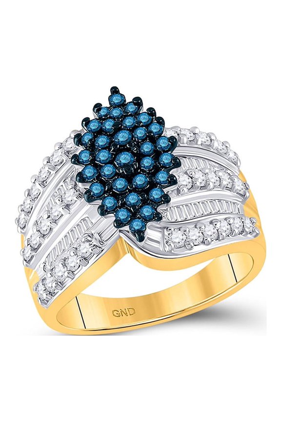 Diamond Princess 10kt Yellow Gold Womens Round Blue Color Enhanced Diamond Elevated Oval Cluster Ring 1 Cttw